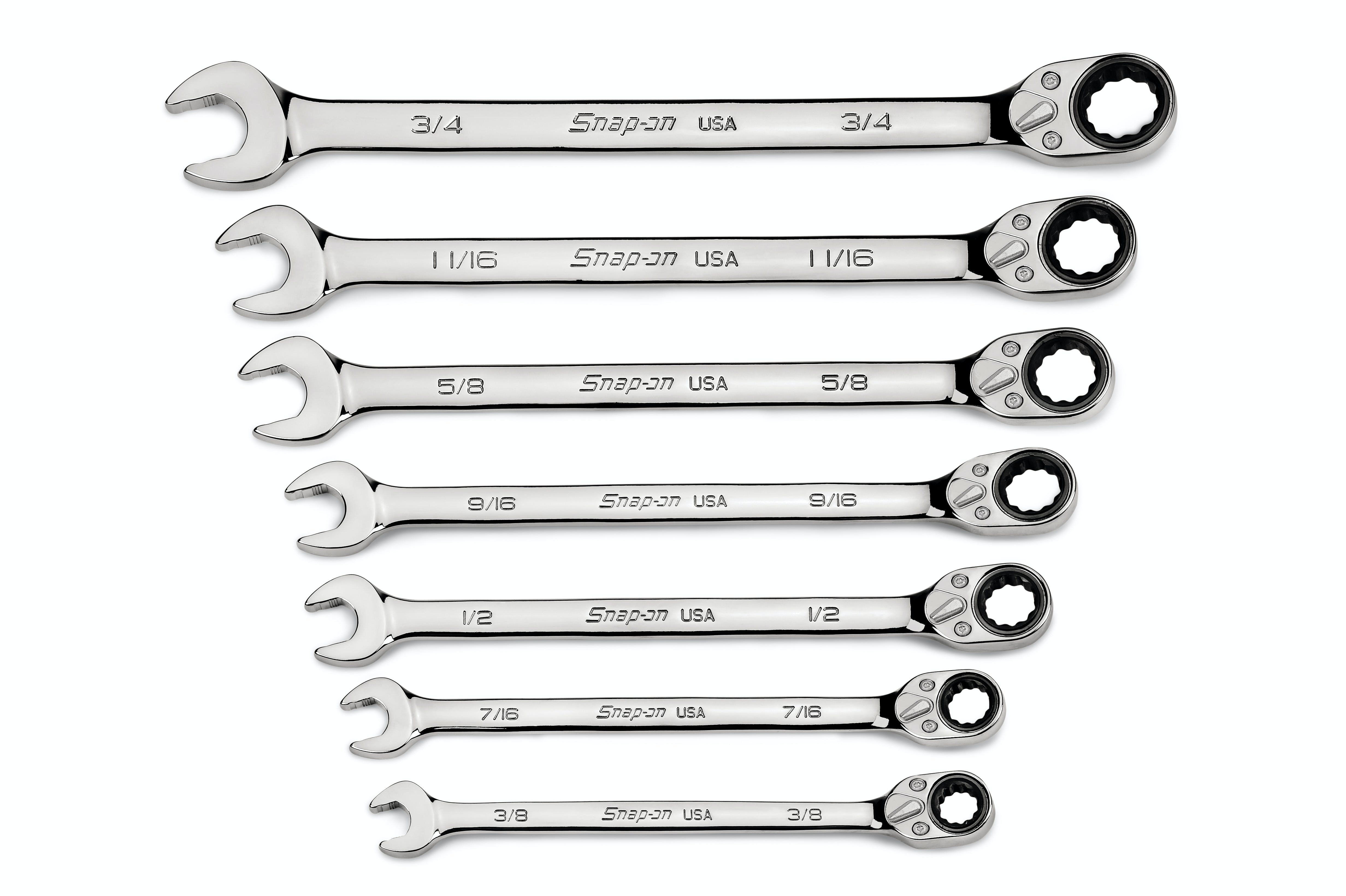 7 pc 12-Point SAE Flank Drive® Plus Reversible Ratcheting Combination Wrench Set (3/8-3/4 7 pc 12-Point SAE Flank Drive® Plus Reversible Ratcheting Combination Wrench Set (3/8-3/4